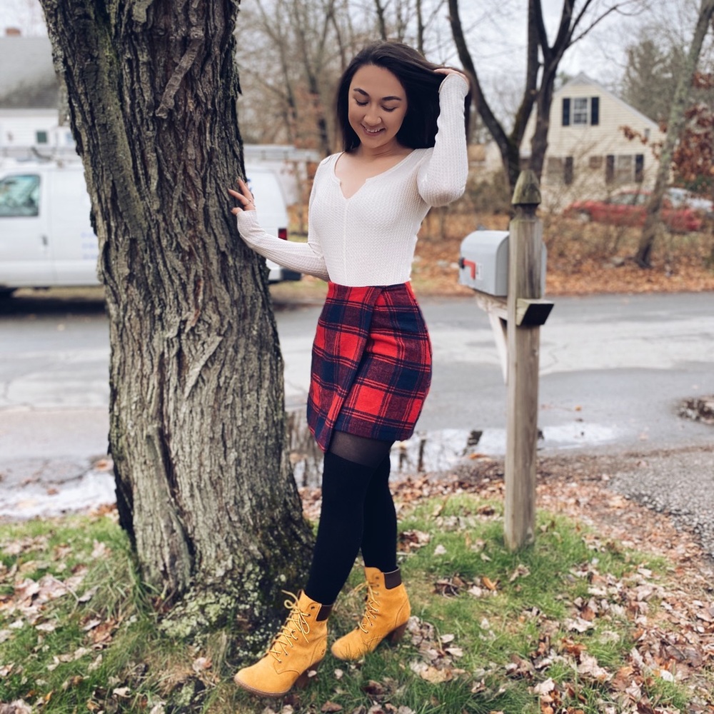 Plaid Asymmetrical Skirt